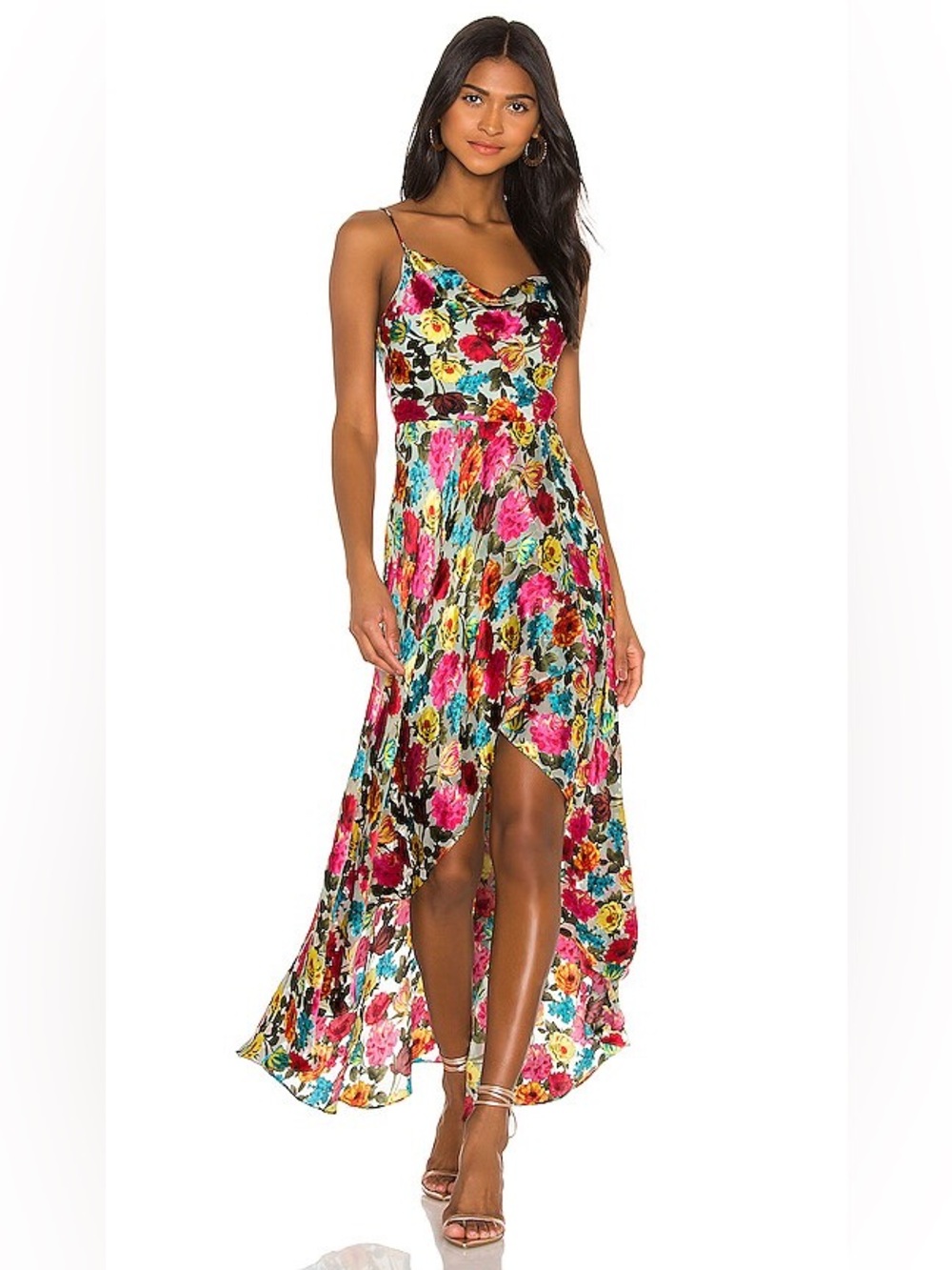Alice + Olivia Christina Floral Mint High Low Just Bloom Silk Blend Dress